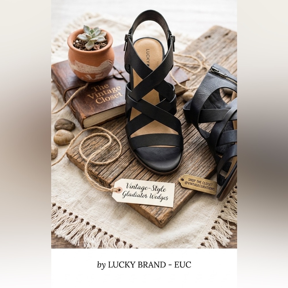 Lucky Brand Black Gladiator Wedge Sandals